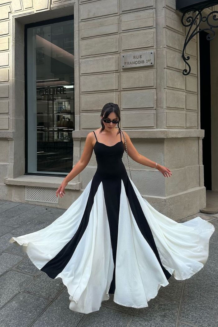 Women’s Maxi Dress Contrast Godet Pleated Skirt Wedding Guest Gown