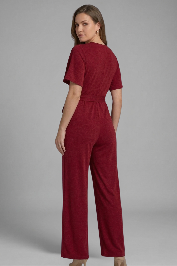 Women's Wrap Front Jumpsuit with Adjustable Tie Waist and Wide Legs