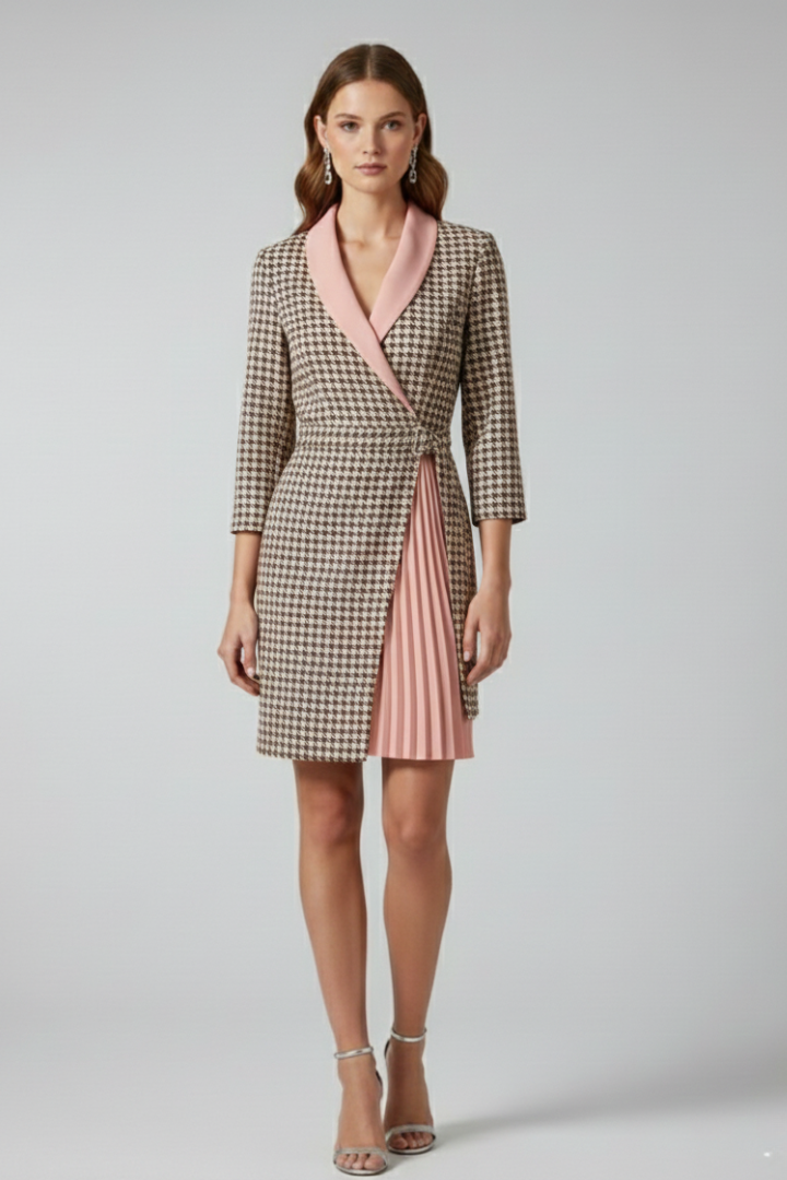 Women's Blazer Dress with Notched Collar and Defined Waist