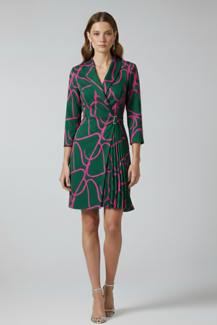 Women's Blazer Dress with Notched Collar and Defined Waist