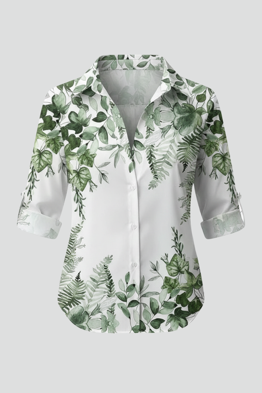 Women's Blouse with Button Closure and Leaf Print