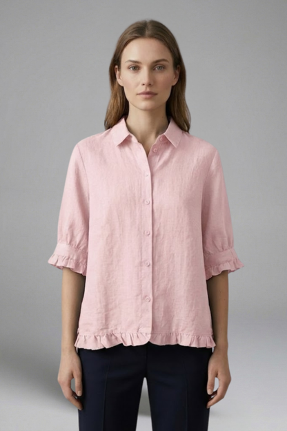 Women’s Blouse with Button Closure and Short Sleeves