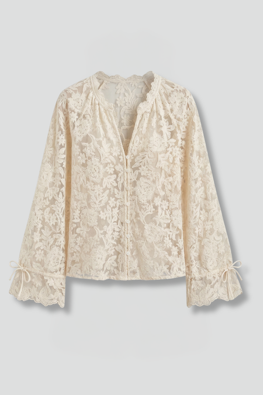 Women’s Blouse with Lace Surface and Flared Sleeves