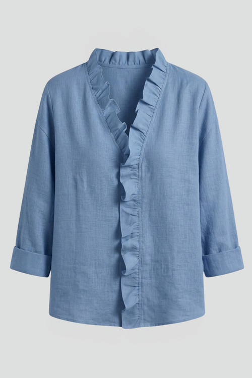 Women’s Blouse with Ruffle Neckline and Long Sleeves
