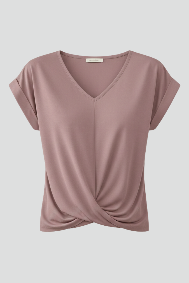 Women's Relaxed Fit V-Neck Blouse with Short Sleeves