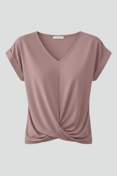 Women's Relaxed Fit V-Neck Blouse with Short Sleeves