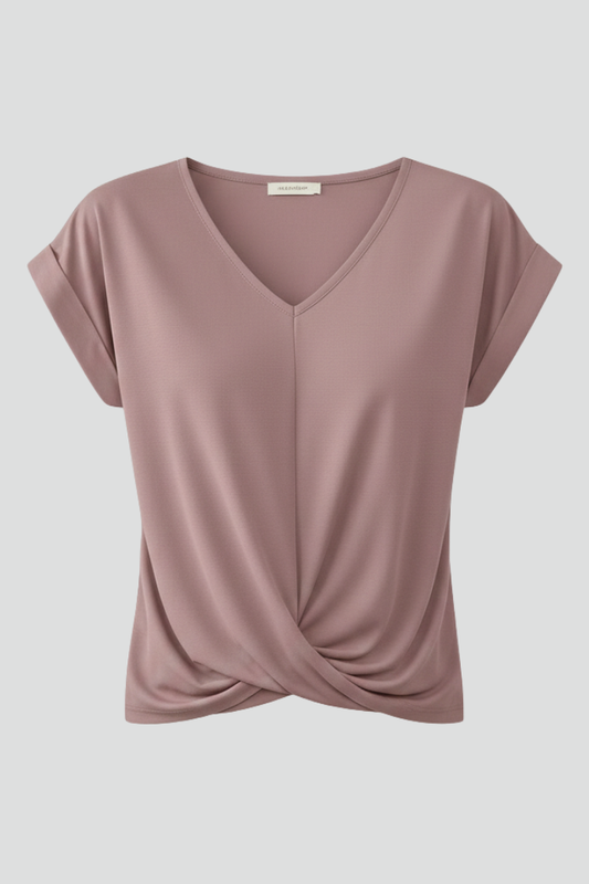 Women's Relaxed Fit V-Neck Blouse with Short Sleeves