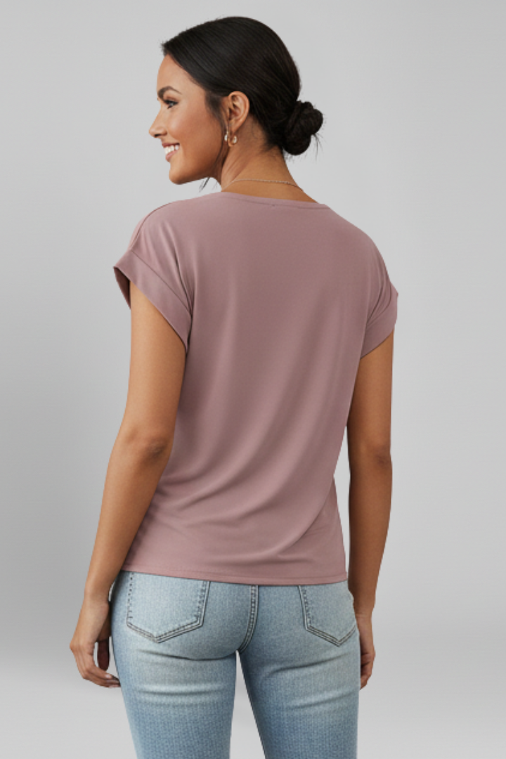 Women's Relaxed Fit V-Neck Blouse with Short Sleeves