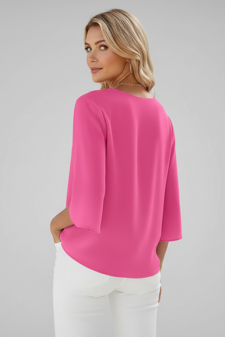 Women's V-Neck Pull-On Blouse with Chest Pocket