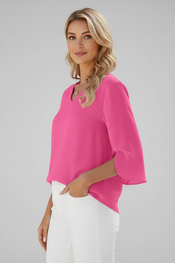 Women's V-Neck Pull-On Blouse with Chest Pocket