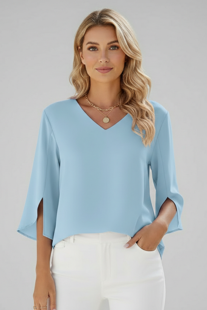 Women's V-Neck Pull-On Blouse with Chest Pocket