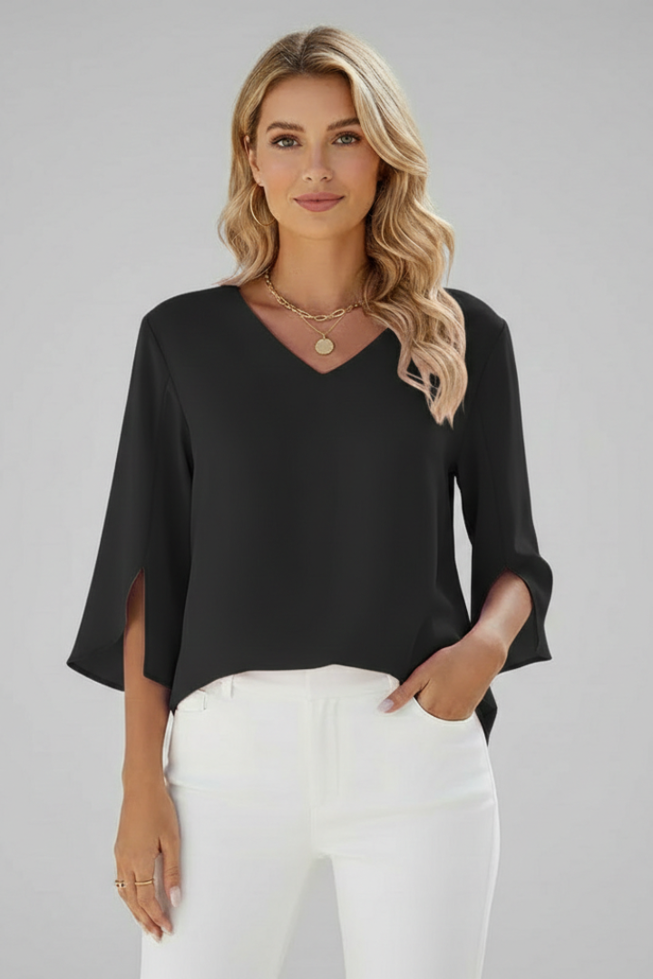 Women's V-Neck Pull-On Blouse with Chest Pocket
