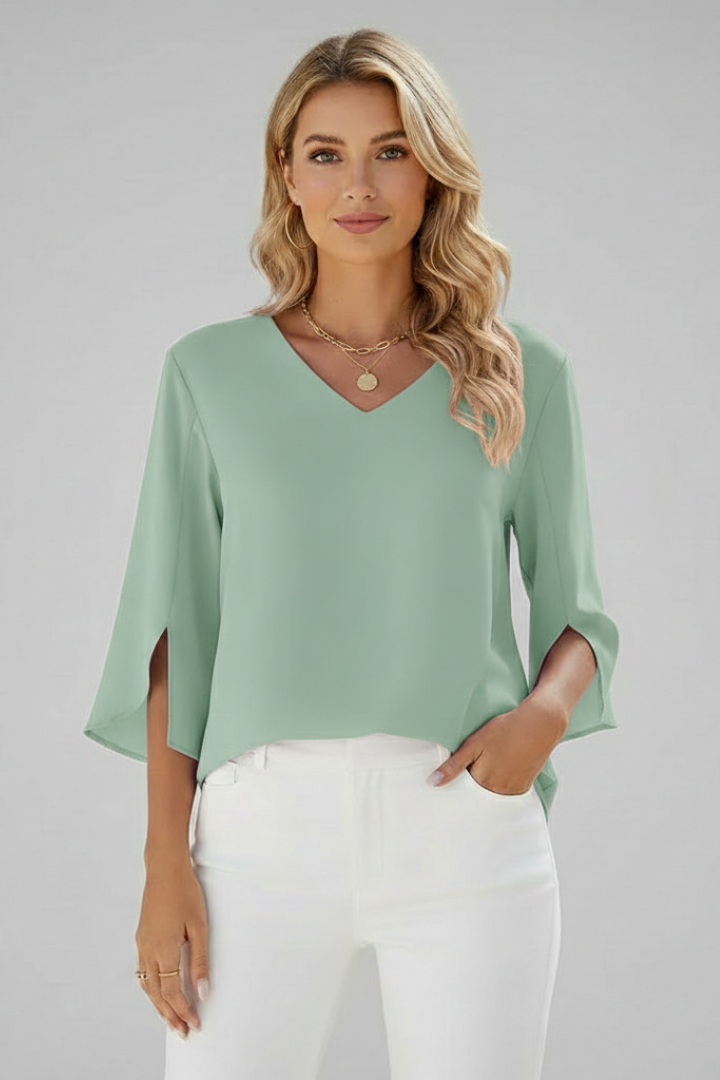 Women's V-Neck Pull-On Blouse with Chest Pocket