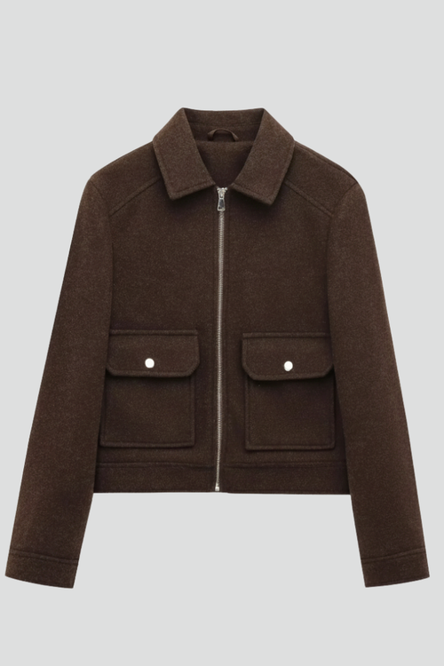 Women’s Bomber Jacket with Lapel Collar and Zip Fastening