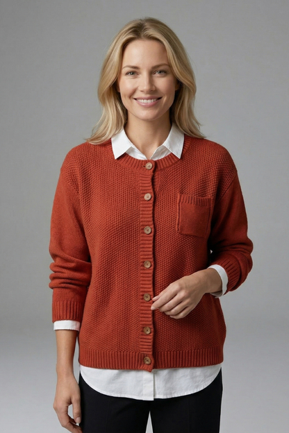 Women’s Cardigan with Button Fastening and Chest Pocket