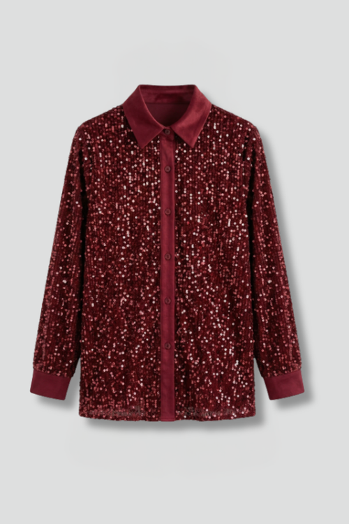 Women’s Shirt with Button Fastening and Sequin Surface
