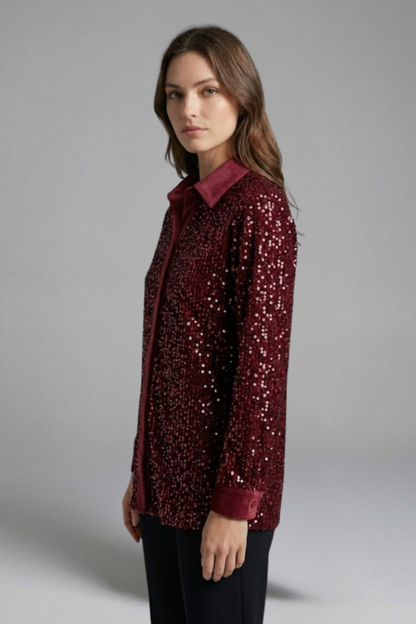 Women’s Shirt with Button Fastening and Sequin Surface