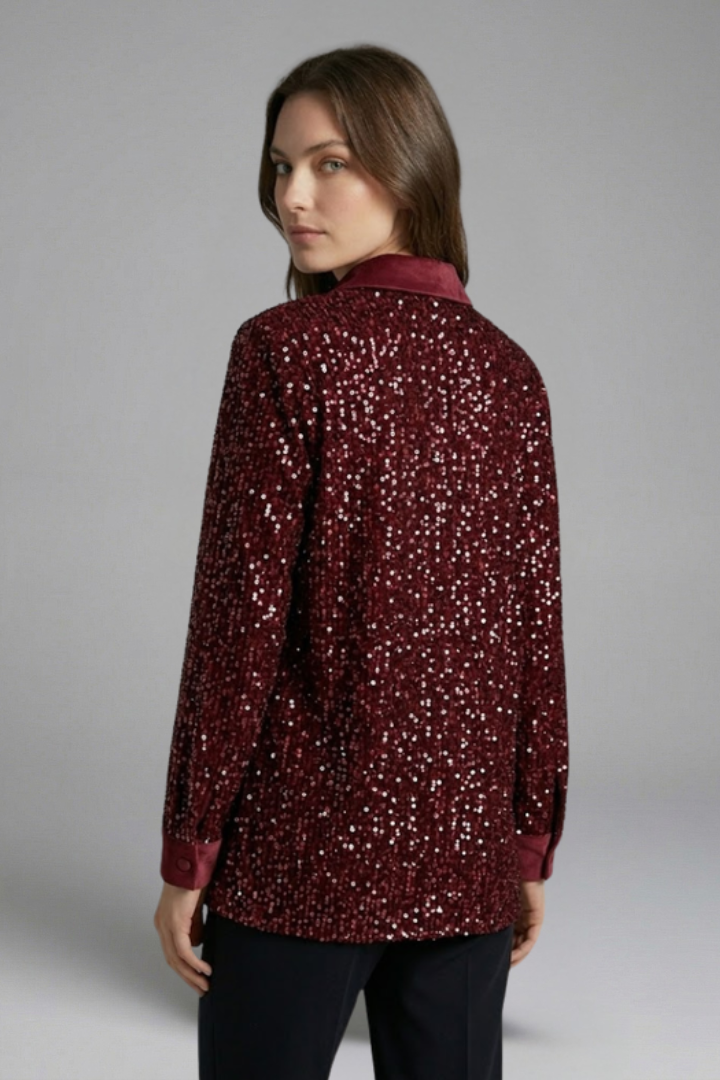 Women’s Shirt with Button Fastening and Sequin Surface