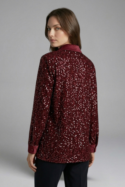Women’s Shirt with Button Fastening and Sequin Surface