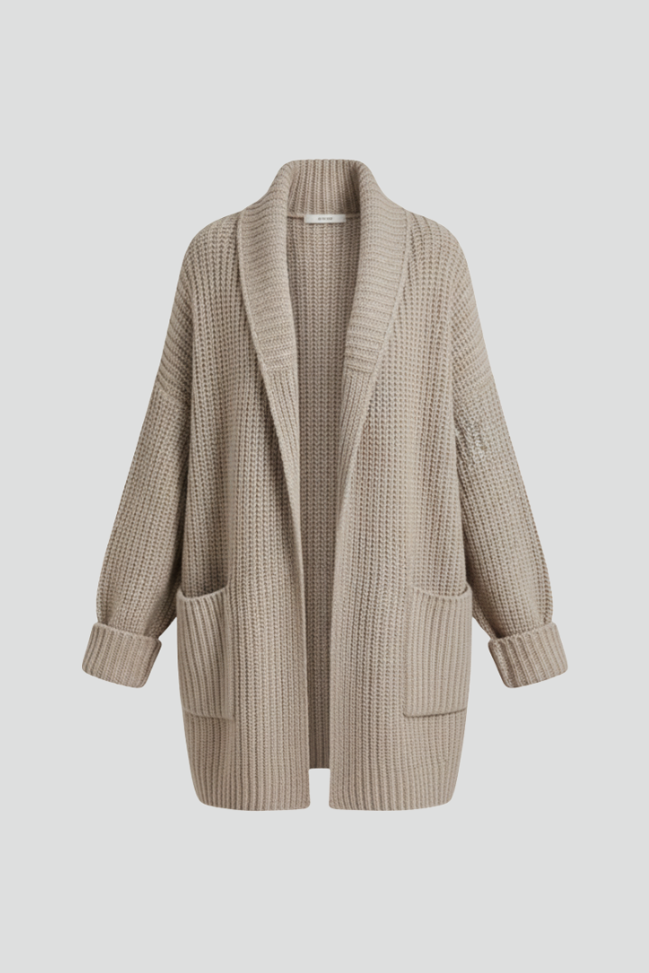 Women's Open Front Ribbed Cardigan with Patch Pockets