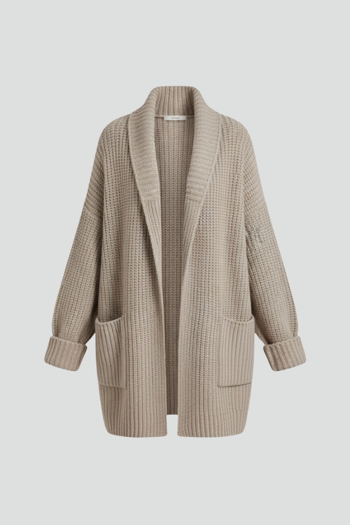 Women's Open Front Ribbed Cardigan with Patch Pockets