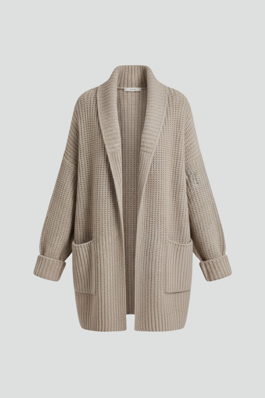 Women's Open Front Ribbed Cardigan with Patch Pockets