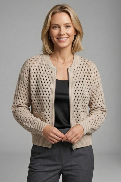 Women’s Cardigan with Zip and Cut-Out Surface