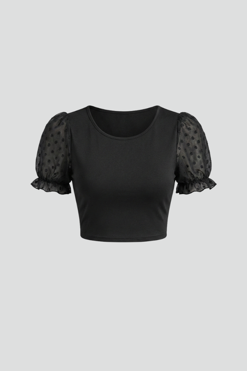 Women’s Crop Top with Puff Sleeves and Round Neck