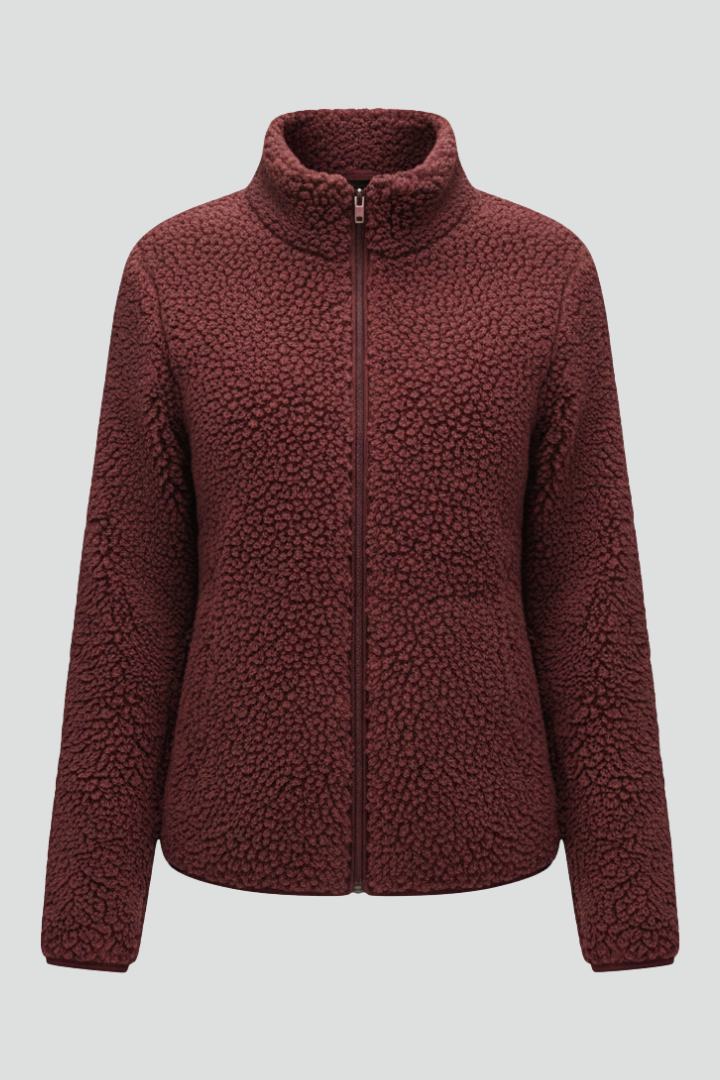 Women's Fleece Jacket with Stand-Up Collar and Zip