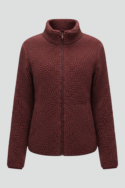 Women's Fleece Jacket with Stand-Up Collar and Zip