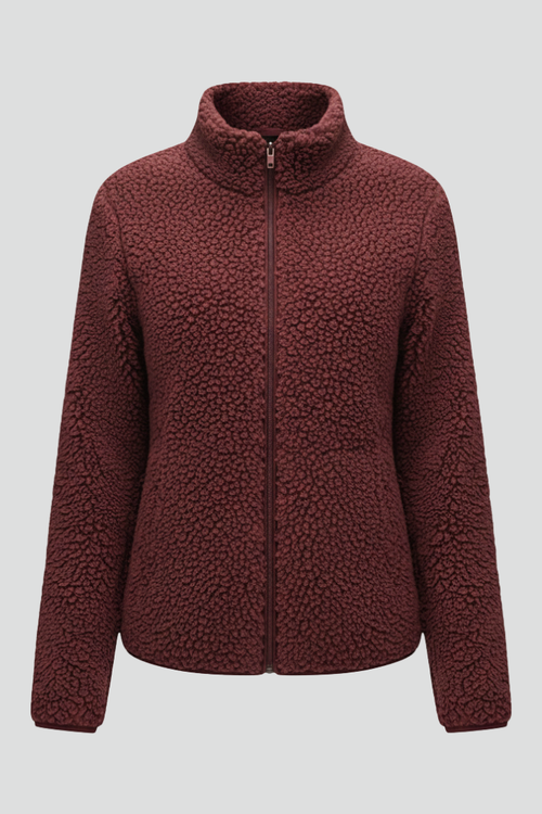 Women's Fleece Jacket with Stand-Up Collar and Zip