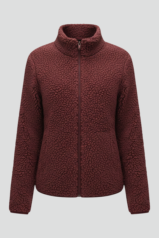 Women's Fleece Jacket with Stand-Up Collar and Zip