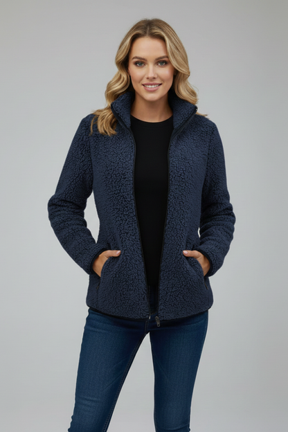 Women's Fleece Jacket with Stand-Up Collar and Zip
