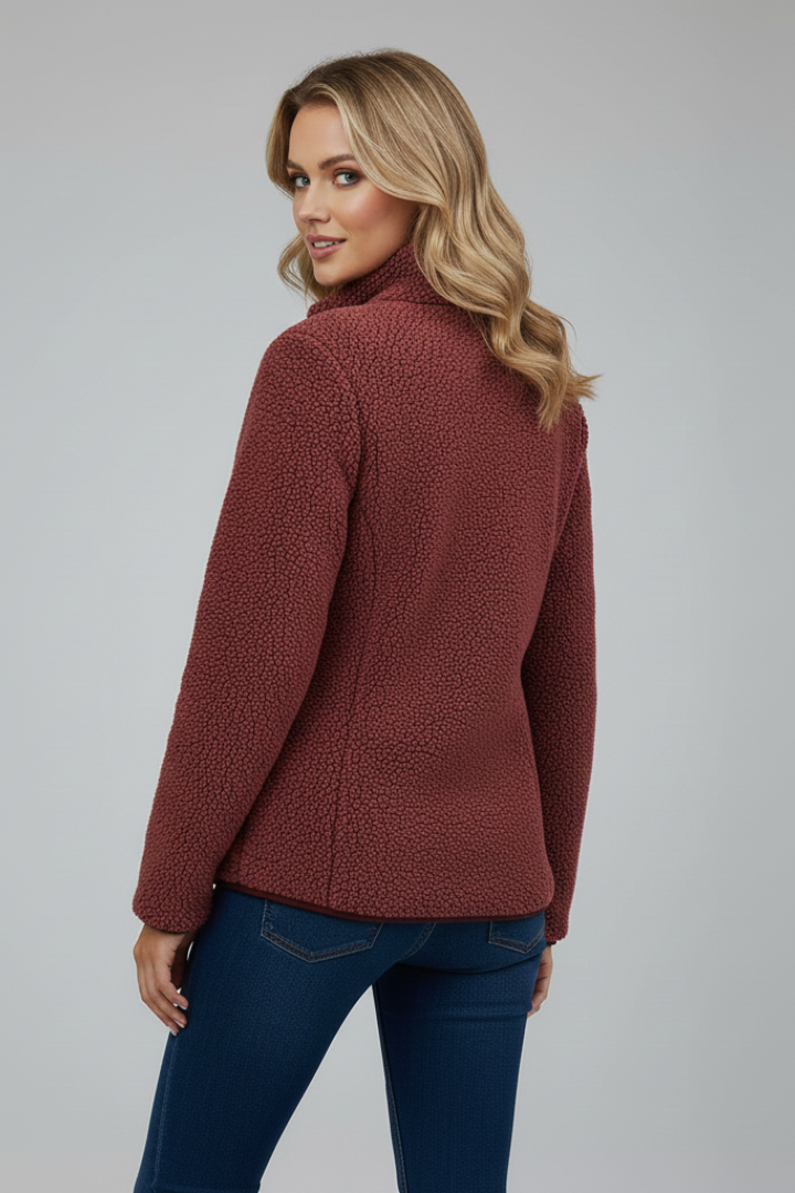 Women's Fleece Jacket with Stand-Up Collar and Zip