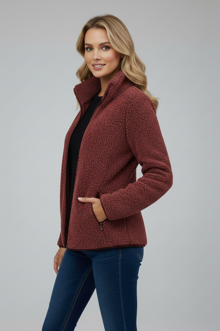 Women's Fleece Jacket with Stand-Up Collar and Zip