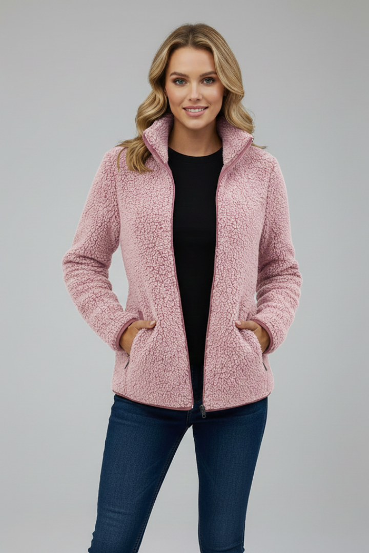 Women's Fleece Jacket with Stand-Up Collar and Zip