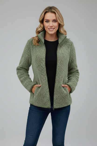 Women's Fleece Jacket with Stand-Up Collar and Zip