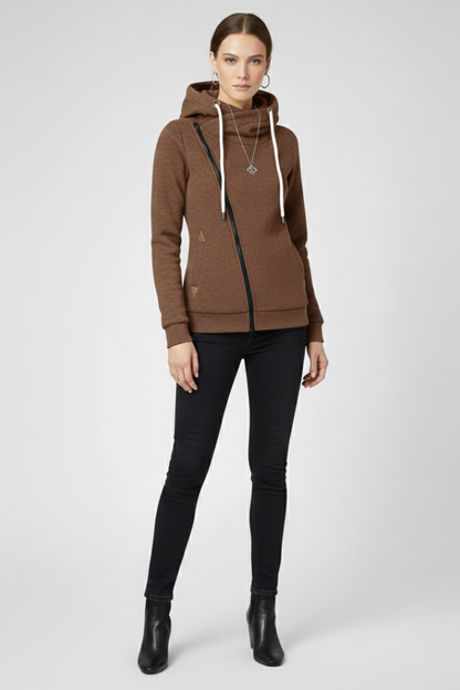 Women’s Hooded Jacket with Asymmetrical Zip and Drawstring