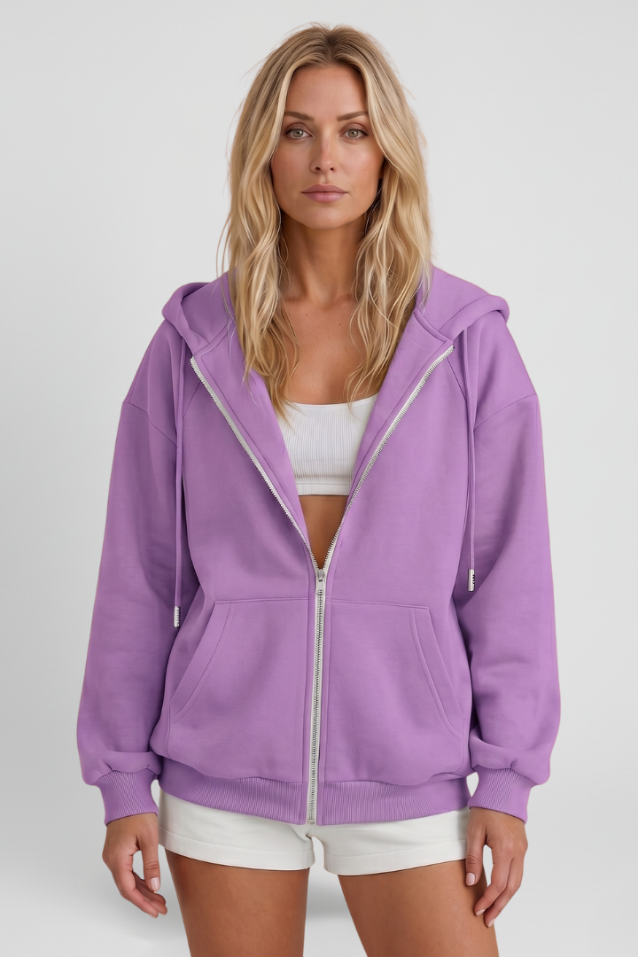 Women’s Hooded Jacket with Asymmetrical Zip and Drawstring