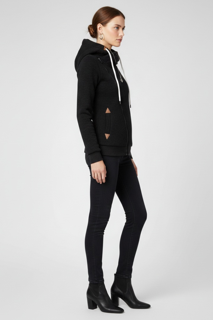 Women’s Hooded Jacket with Asymmetrical Zip and Drawstring