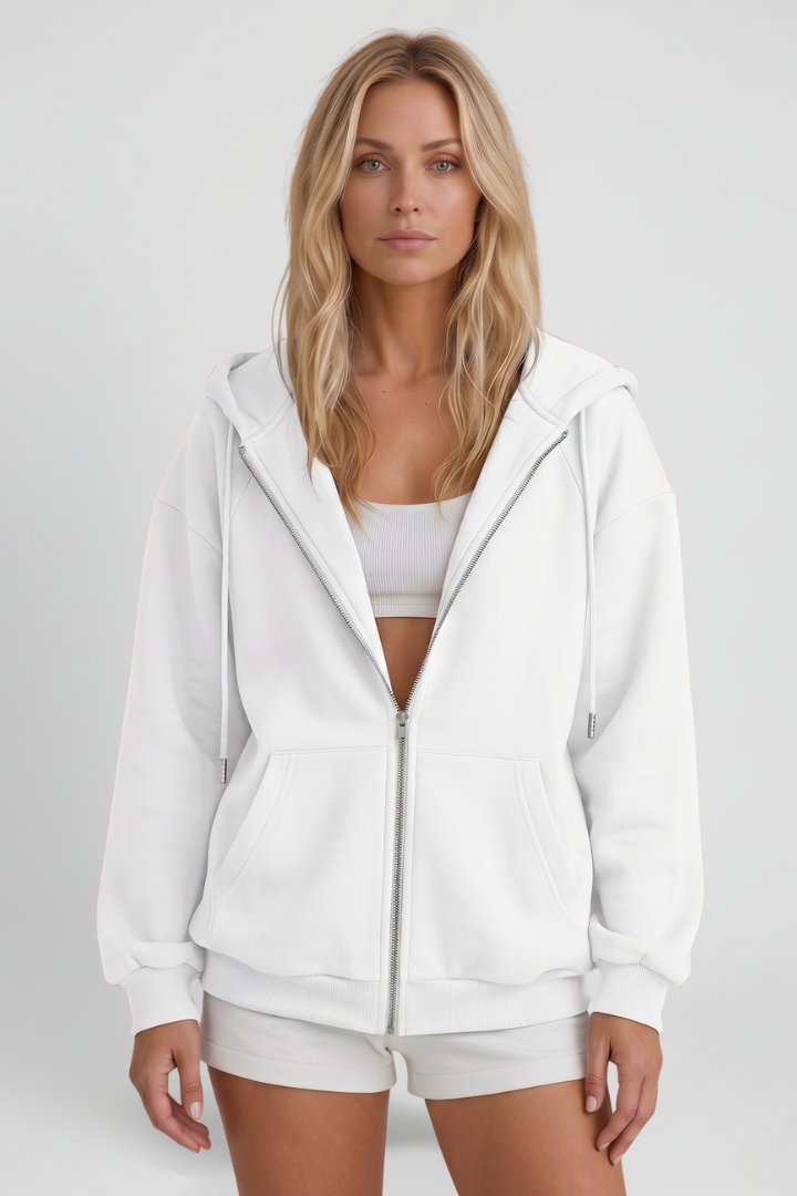 Women’s Hooded Jacket with Asymmetrical Zip and Drawstring