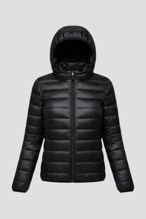 Women’s Hooded Jacket with Zip Fastening and Quilted Surface