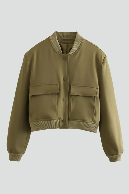 Women’s Jacket with Button Closure and Ribbed Hem