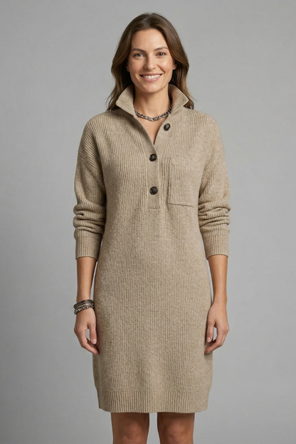 Women’s Jumper Dress with High Neck and Button Placket