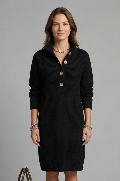 Women’s Jumper Dress with High Neck and Button Placket