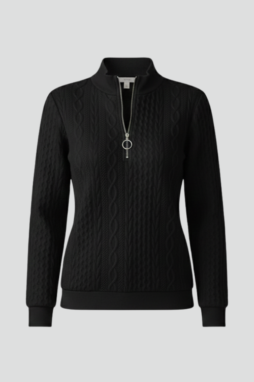 Women's Zip Neck Cable Knit Jumper with Fitted Cuffs