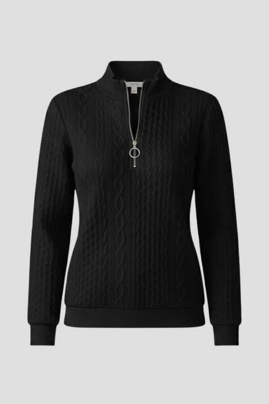 Women's Zip Neck Cable Knit Jumper with Fitted Cuffs