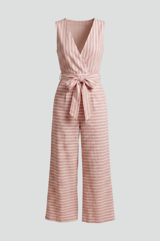 Women's Halter Neck Jumpsuit with Waist Belt and Cropped Straight Legs