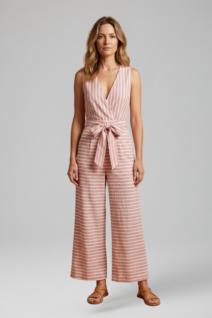 Women's Halter Neck Jumpsuit with Waist Belt and Cropped Straight Legs