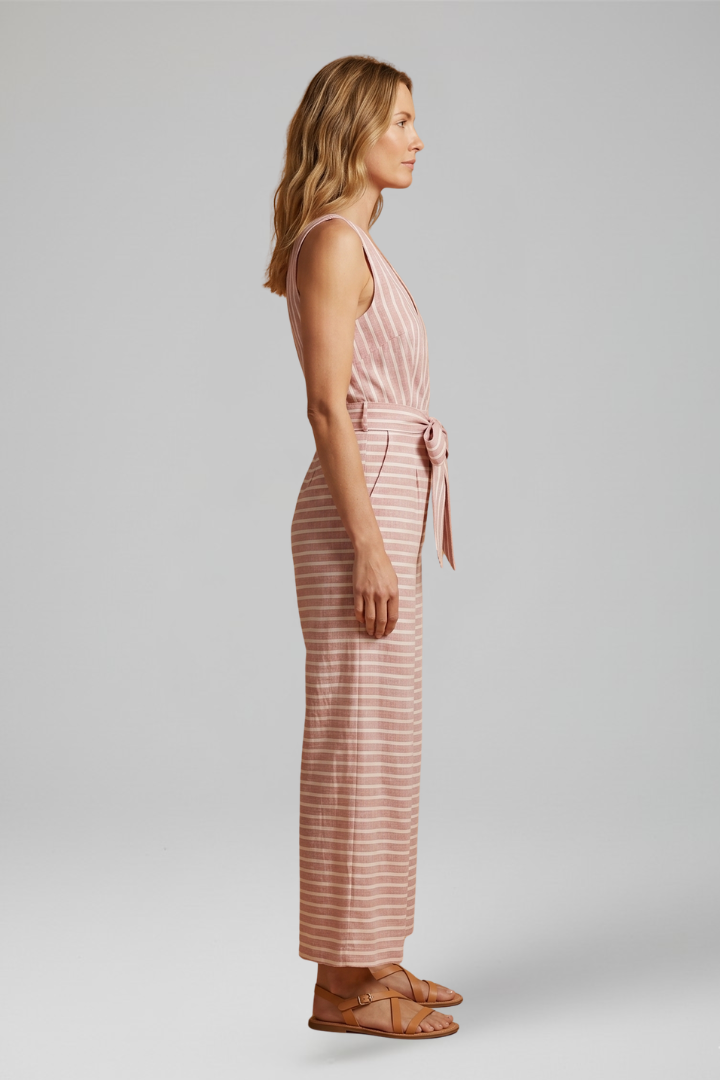 Women's Halter Neck Jumpsuit with Waist Belt and Cropped Straight Legs